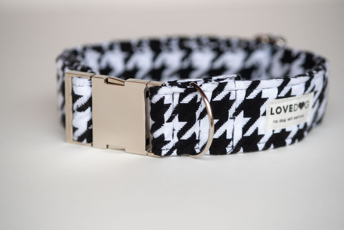 Fat Vintage B&W Houndstooth Dog Collar - lovedog 