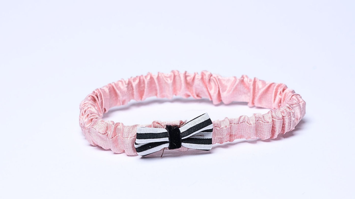 garter to match dog collar, matching dog accessories for weddings, wedding accessories, garter, bride, pink, black and white stripes